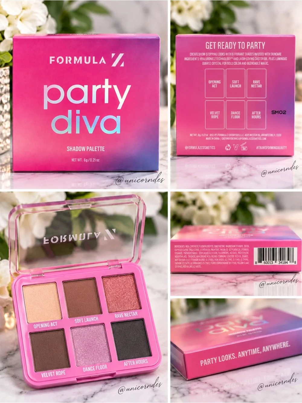 Formula Z Party Diva Eyeshadow Palette 6 Shade Shadow Palette BNIB Pink